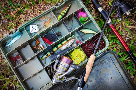 Fishing gear including hooks, lures and rod